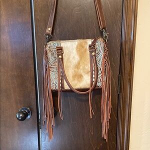 Brown and Cream Fringe Shoulder Bag